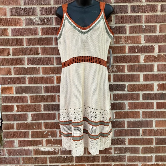 Absolutely Famous Dresses & Skirts - Absolutely Famous NWT  Sweater Dress Beige Brown V Neck Sleeveless Knit Sz L
